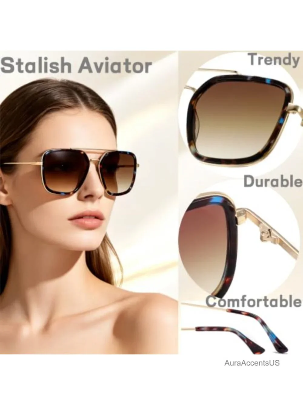 Oversized Square Aviator Sunglasses Gradient Lens UV400 Women's